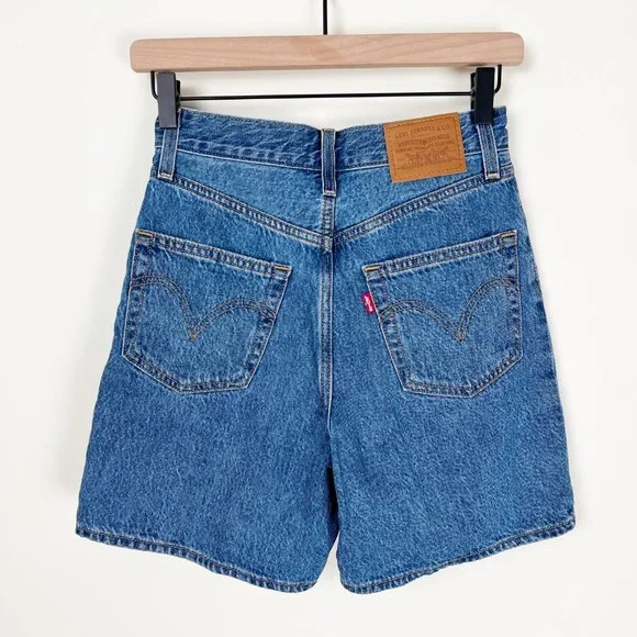 Levi's Pleated Ribcage Denim Shorts Ultra High Rise Waisted Preppy Now And Then - Picture 10 of 15